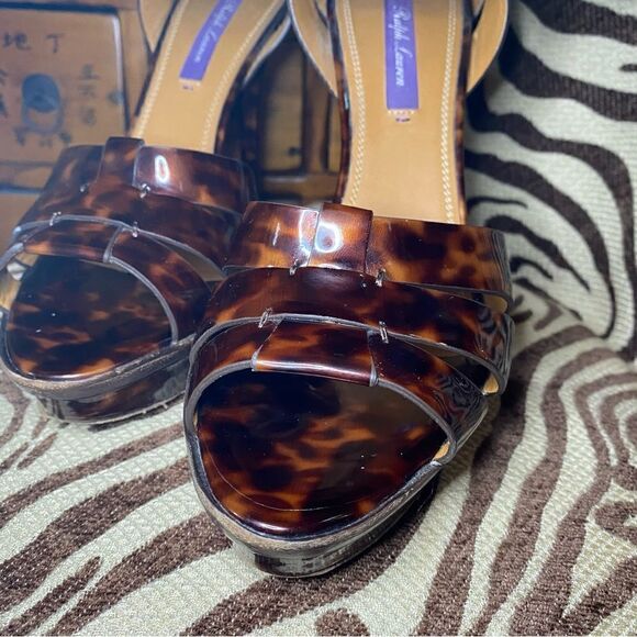 Ralph Lauren Collection Jenica Patent Leather Tortoise Shell Stiletto Sandal - Picture 14 of 16
